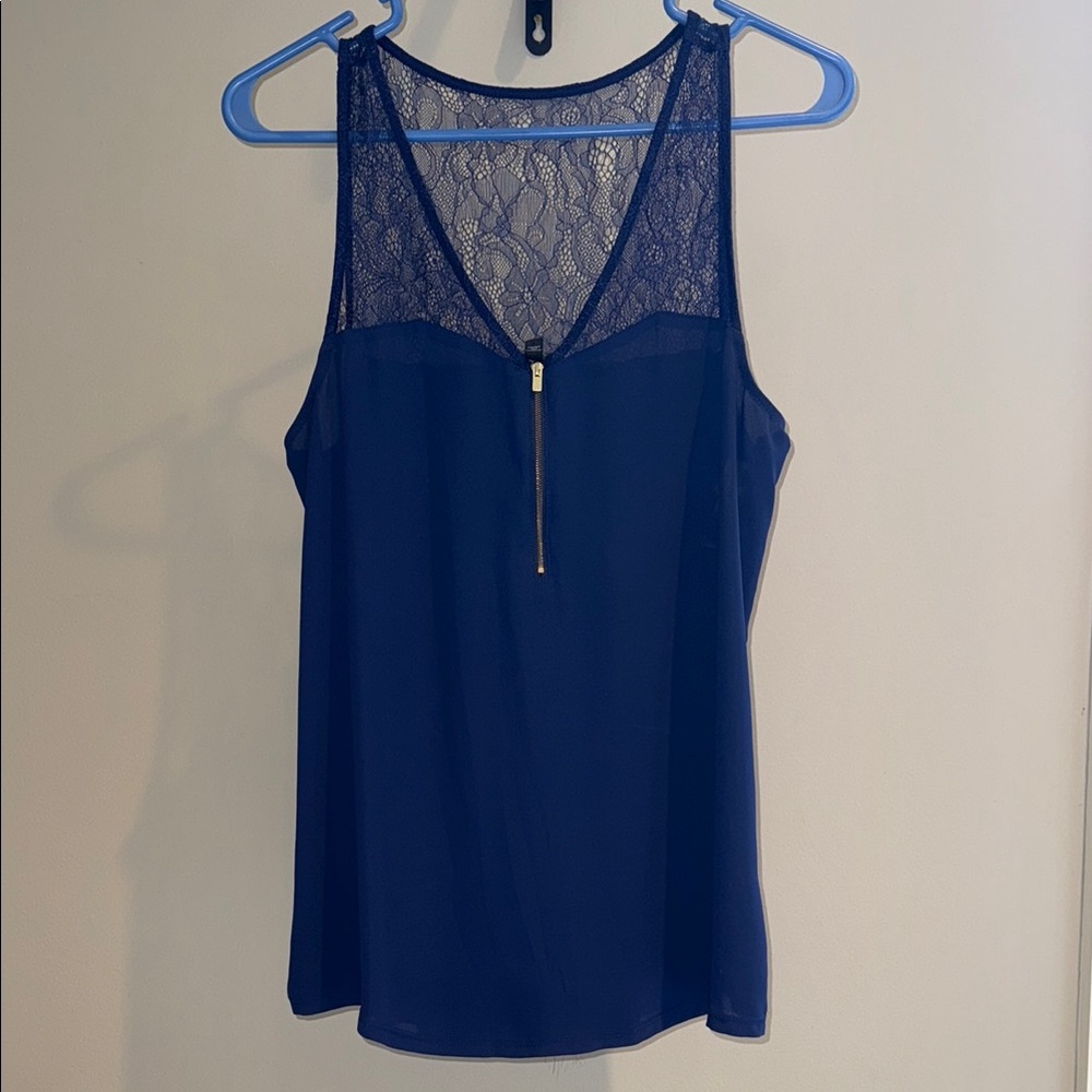 Express Navy Lace Trim Top M